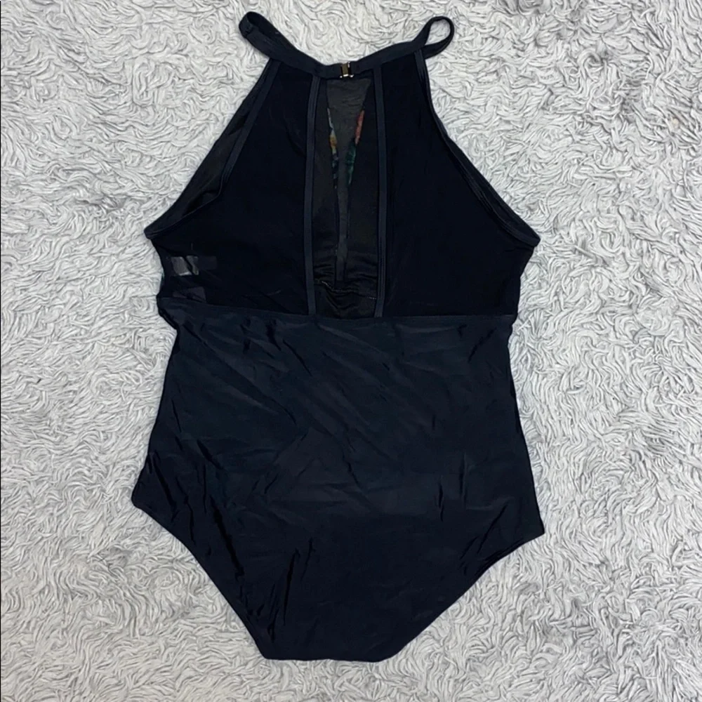 Tropical Swimsuit Black High Neck Mesh One Piece S Small New